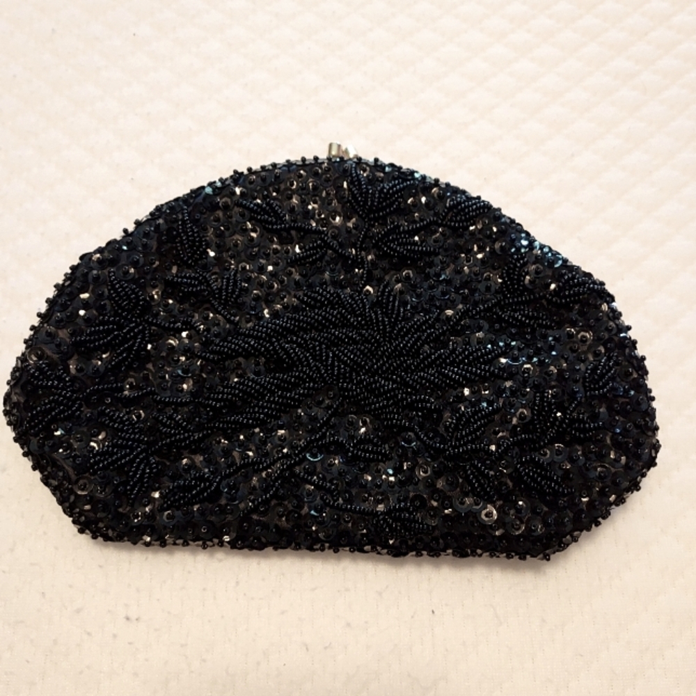 Vintage black beaded and sequined evening clutch